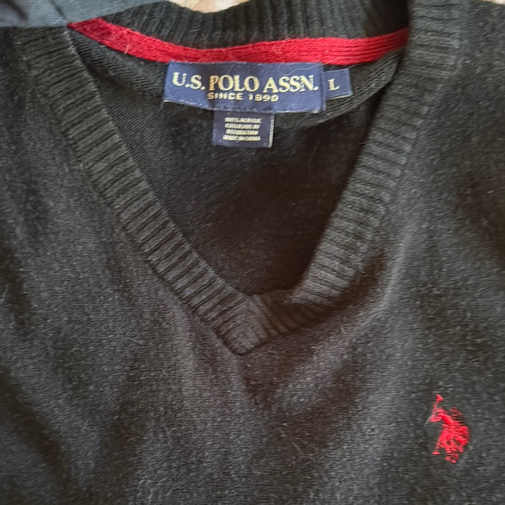 U.S. Polo Assn. Black and Red V-Neck Sweater
